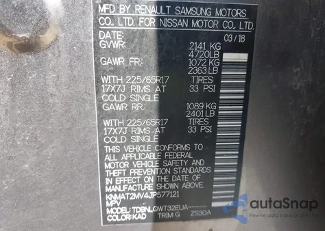 2018 Nissan Rogue Sv from USA, damaged, VIN KNMAT2MV4JP577121